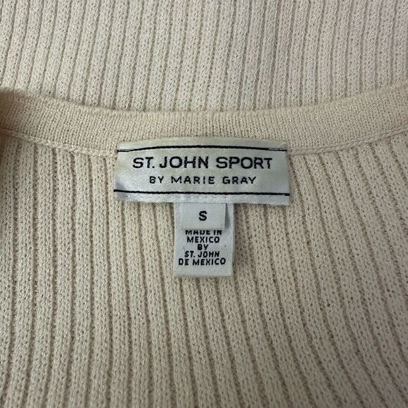 St. John Sport Ribbed Knit Wool Blend Cardigan with Faux Pearl Trims sz Small - Picture 6 of 10